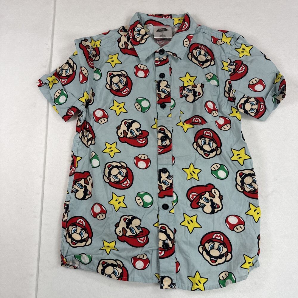 Super Mario Brothers Boys Button Up Shirt Size 7 Short Sleeves